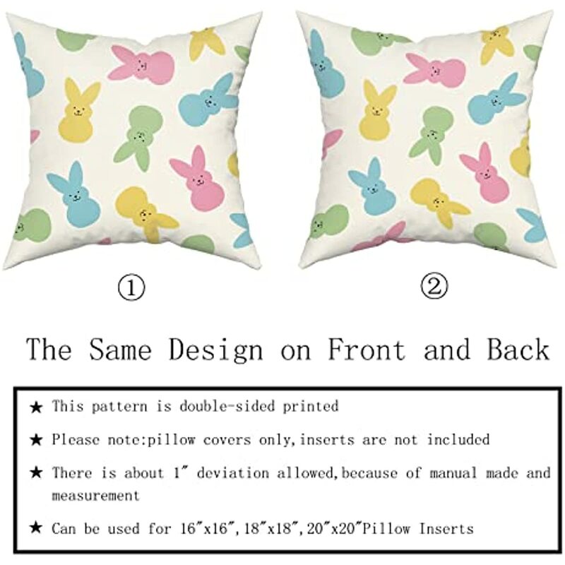 Spring Easter Pillow Covers  Easter Colorful Bunny Rabbit Holiday Decorative  Pillowcase Cotton Square Cushion Cover Decor