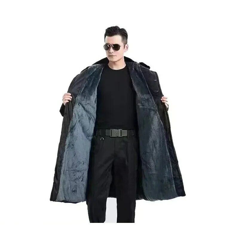 Giacca lunga cappotto in peluche impermeabile nero giacca in cotone spesso resistente al freddo/antivento