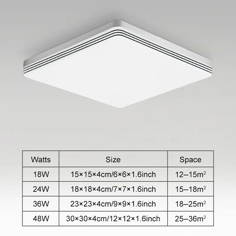 사각형 LED 천장 조명, 거실 복도 식당 침실 욕실 홈 장식 조명, 18W, 24W, 48W