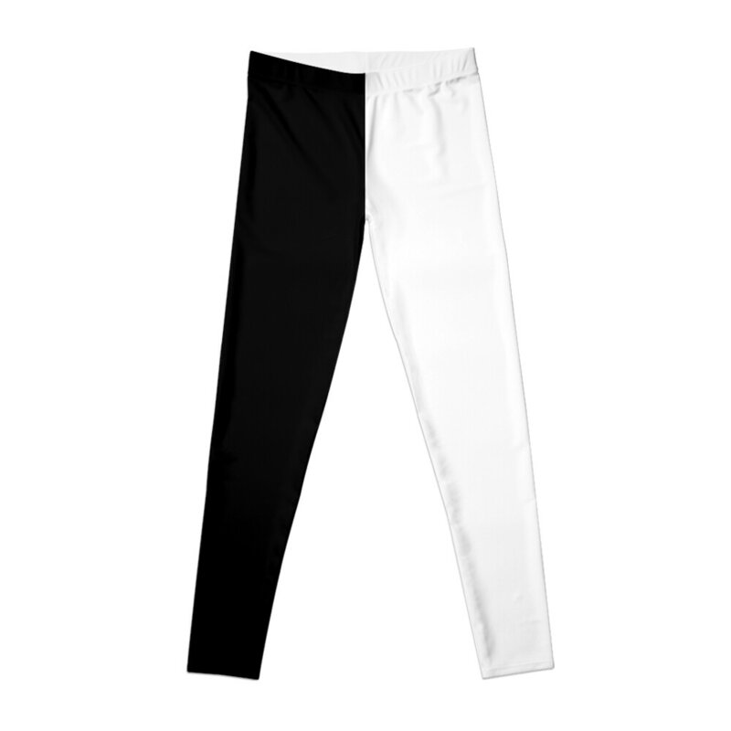 Leggings brancas metade pretas das mulheres, Calças esportivas femininas, Conjunto esportivo, Leggings de ginástica
