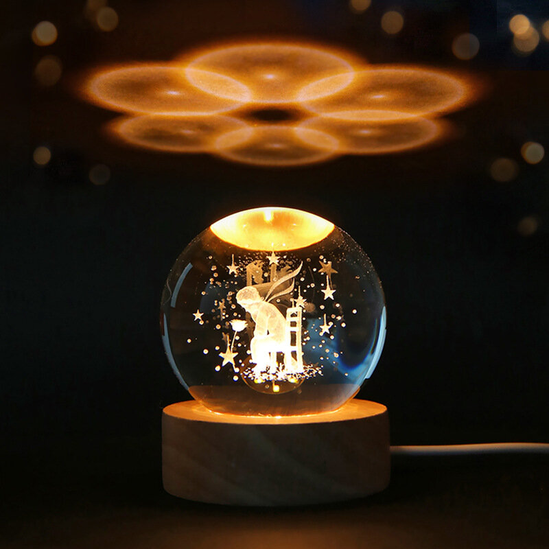 Bola de Luz do Planeta Noite de Cristal 3D, Gravado a Laser Globo do Sistema Solar, Astronomia Birthday Gift, Decoração para casa, 6cm