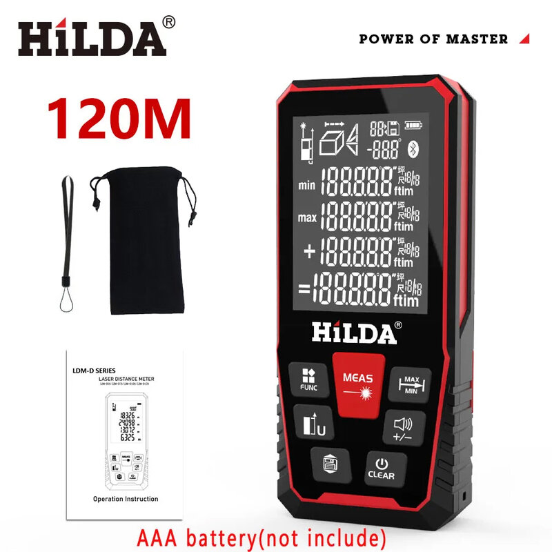 HILDA 레이저 거리 측정기 전문 계량기 레이저 거리 측정기 눈금자 테스트 도구, 50m, 100m, 120m