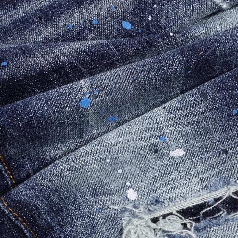 Джинсы мужские Стрейчевые в стиле ретро, модные рваные джинсы Slim Fit, винтажные Брендовые брюки с нашивками в стиле хип-хоп, синие