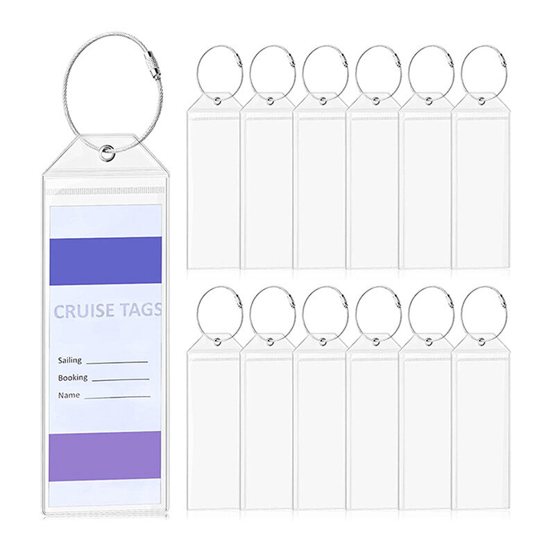 Waterproof Clear Ship Ticket Card Sleeve Luggage Cruise Tag Holder Zip Seal Pouch Keyring Steel Wire Cable Loop