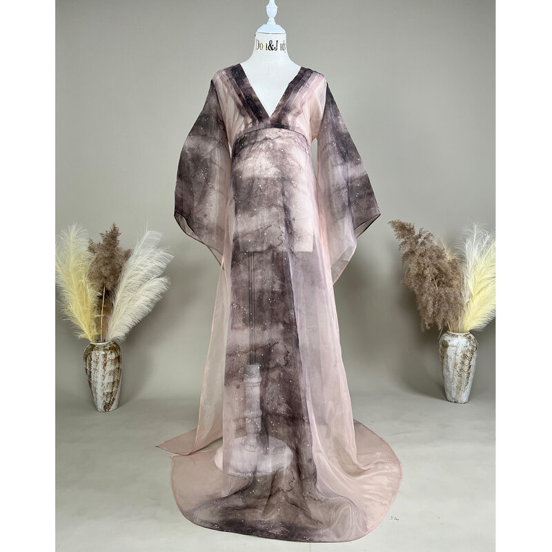 Женское длинное платье для беременных Don & Judy, элегантное вечернее платье из органзы с расклешенными рукавами и V-образным вырезом, реквизит для фотосъемки во время беременности