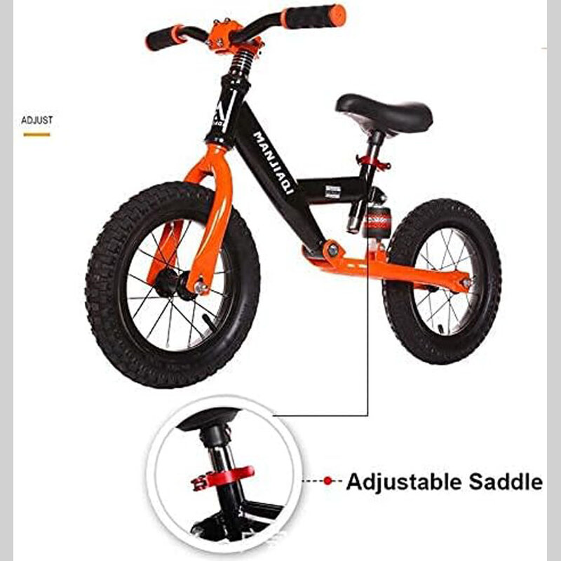 Балансировочный велосипед 12 дюймов с амортизатором, тренировочный велосипед без педали с надувной резиновой шиной для детей и малышей