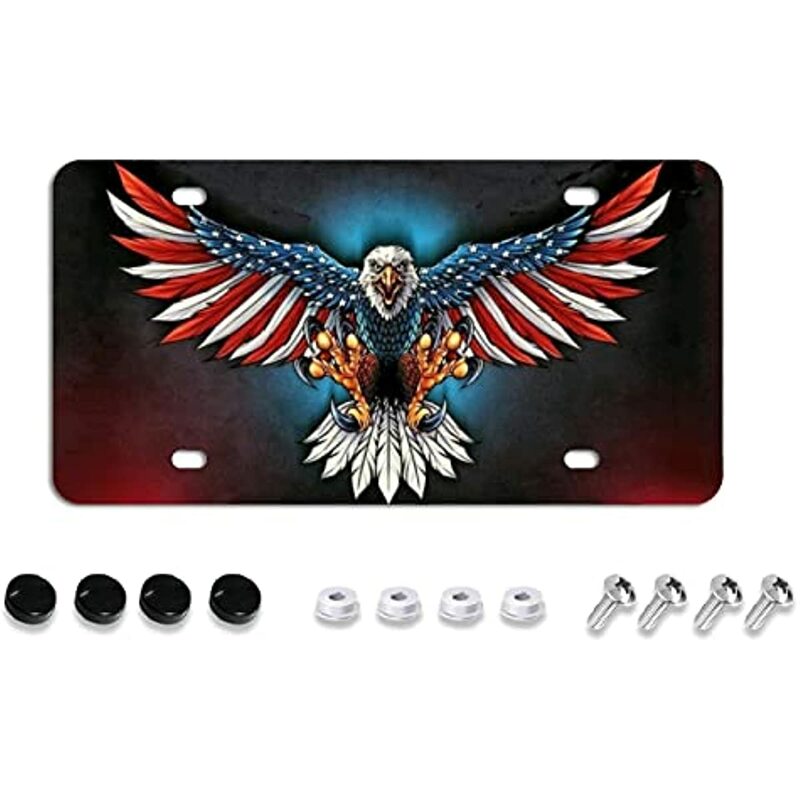Plaque d'immatriculation de vol d'aigle de drapeau américain, plaque en aluminium pour l'avant de la voiture, plaques Plates à trou personnalisé américain