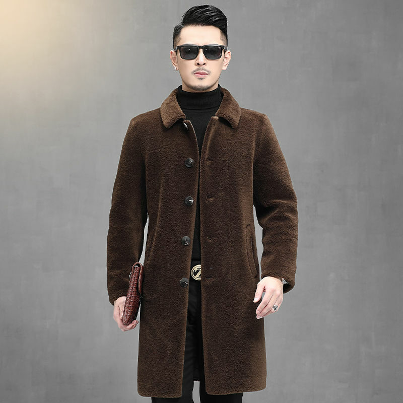 2022 outono inverno moda longo casacos de peles genuínas dos homens jaquetas de corte de ovelha masculino casual real lã outerwear g375