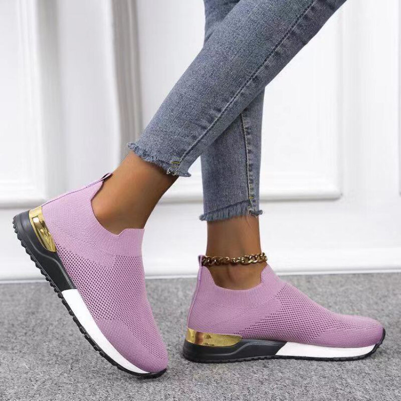 Weave Mesh Shoes for Women 2024 Fashion Mujer Sneakers Spring Summer Slip on Ladies Platform Socks Shoes Light Vulcanized Shoes