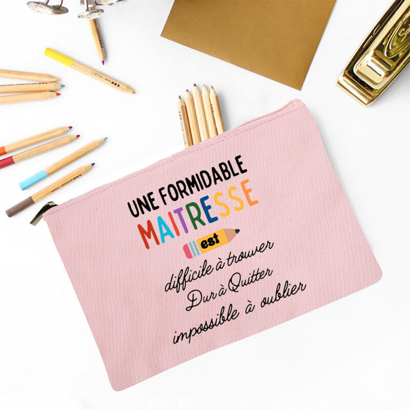 Merci Maitresse Franse Print Make-Up Tas Reizen Neceser Toilettas School Potlood Zakjes Beste Graduate Cadeau Voor Leraar