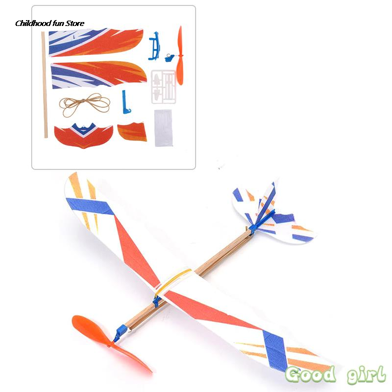 DIY Hand Throw Flying Glider Planes Elastic Rubber Band Powered Flying Plane Airplane Glider Assembly Model Toys For Children