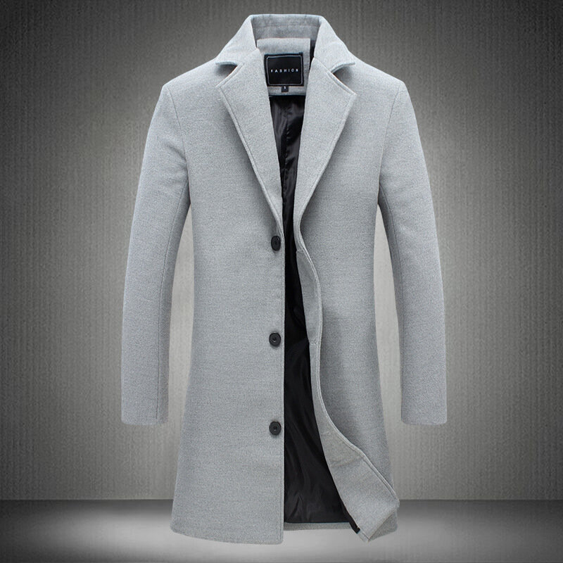 Jednorzędowy długi płaszcz z klapą moda jesienno-zimowy płaszcz na co dzień Plus rozmiar męski płaszcze wełniane jednolity kolor