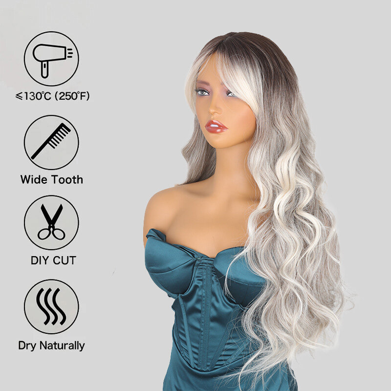 SNQP Wig rambut palsu gaya baru Wig abu-abu perak keriting panjang 24 inci untuk wanita pesta Cosplay harian serat suhu tinggi tahan panas