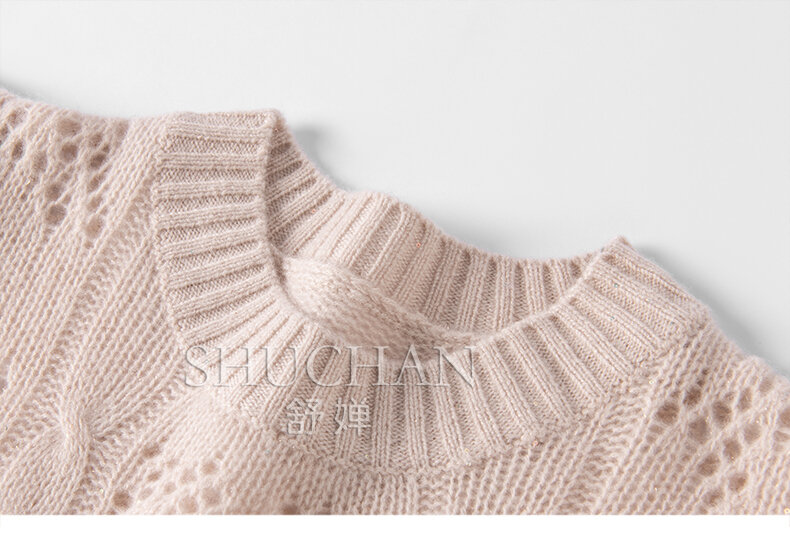 Suéter fino de manga puff para mulheres 100% caxemira, estilo doce, verão, novo