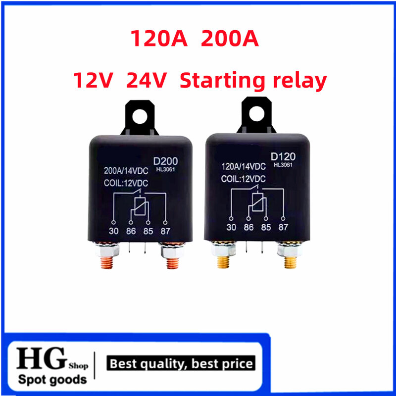 Relay mobil arus tinggi 200A, relay mobil 120a 200A 250A DC mulai 12V 24V modifikasi catu daya baterai untuk waktu yang lama
