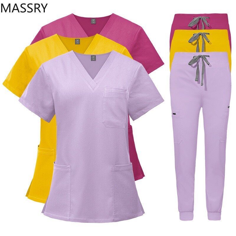 ชุด seragam suster ผ่าตัดหลากสีสำหรับร้านเสริมสวยชุดทำสปาชุดพยาบาลอุปกรณ์เสริมสำหรับขัดผิว