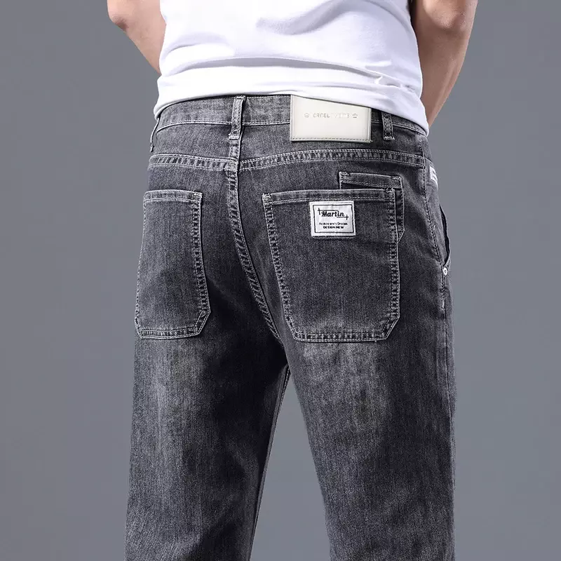Jean bleu vintage pour hommes, style classique, mode business, tissu denim, pantalon droit, marque FJJ, printemps 2023