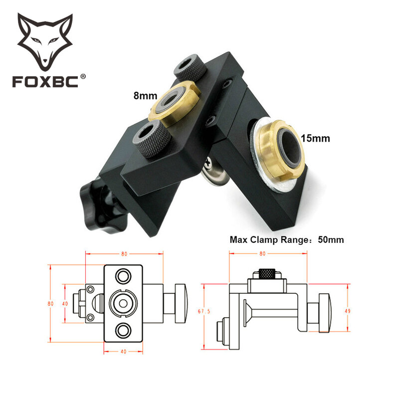 FOXBC Holzbearbeitung 3 in 1 Einstellbare Doweling Jig 8/15mm Bohrer Tasche Loch Jig Guide Kit