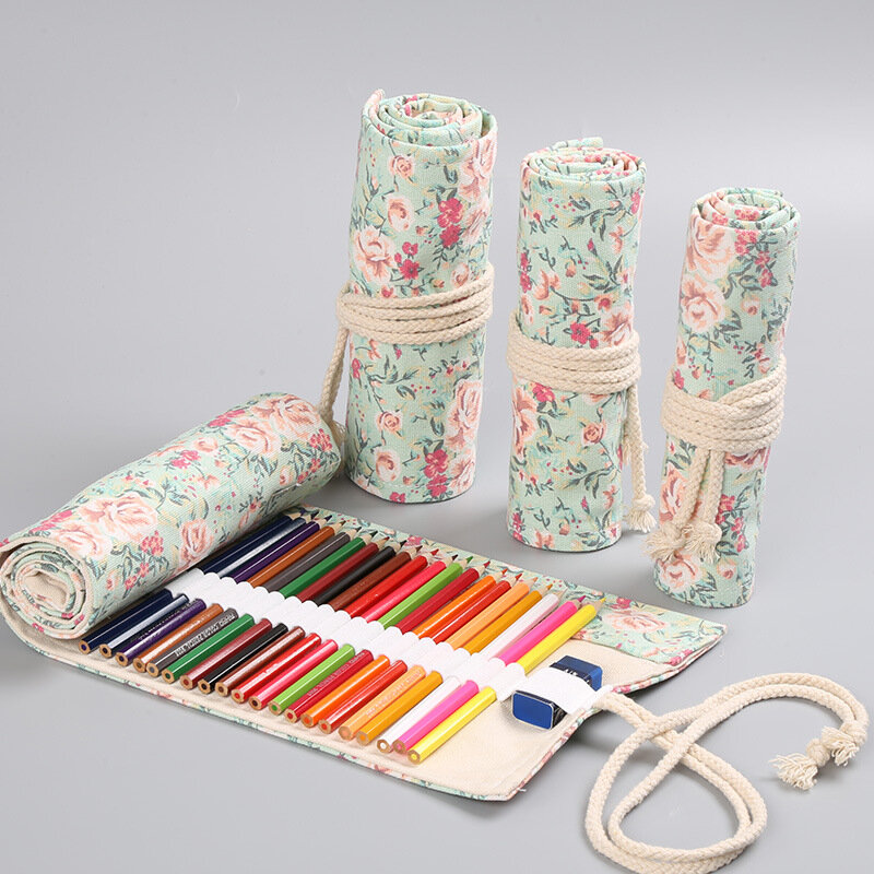 12/24/36/48 fori Kawaii Floral Roll-up Pencil Bags astuccio portatile cancelleria coreana organizer per contenitori cosmetici