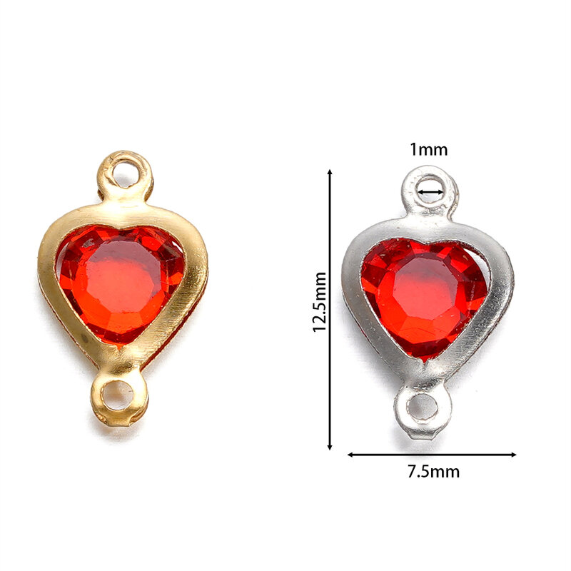 10 stücke/Los 7,5mm Edelstahl Doppel löcher Herz mit Strass Armband Halskette Anhänger Anschlüsse für DIY Schmuck herstellung