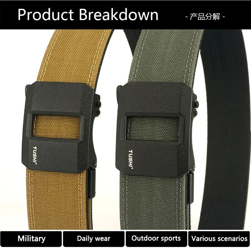 TUSHI 4.3CM Hard Tactical Belt for Men Metal Automatic Buckle Military Gun Belt 1100D Nylon Outdoor IPSC Casual Waistband Male
