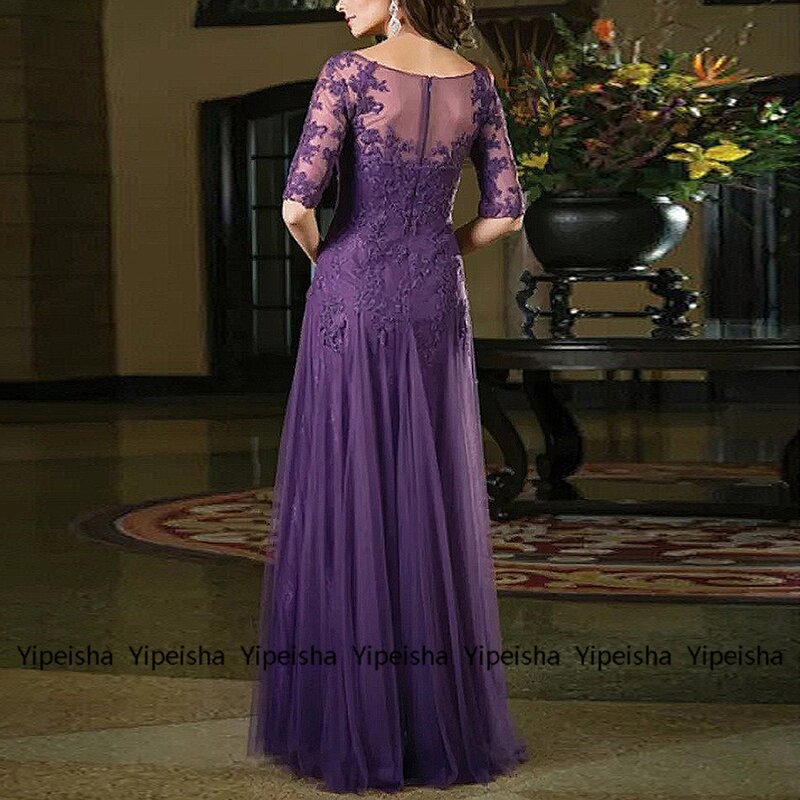 Платье Yipeisha для матери невесты, фиолетовое кружевное платье до пола с рукавами до локтей, 2022, лето