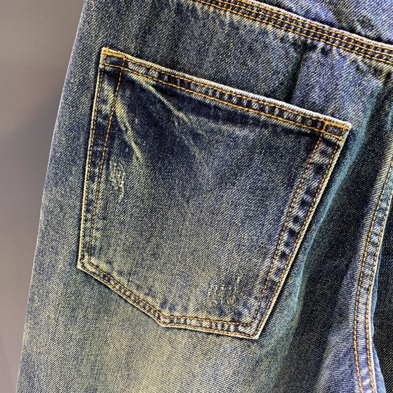 Jeans Harlan solto personalizado masculino, remendo na moda, retrô angustiado, marca da moda, rua alta, calças compridas, me, novo, primavera e outono