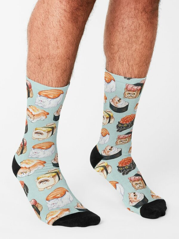 Calcetines de acuarela de gato persa de Sushi para hombres y mujeres, calcetines de Navidad estéticos, calcetines de invierno