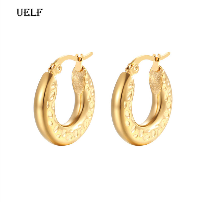 UELF-Boucles d'oreilles créoles géométriques pour femmes, punk français, hip-hop, or, argent, document, bijoux de fête, accessoires