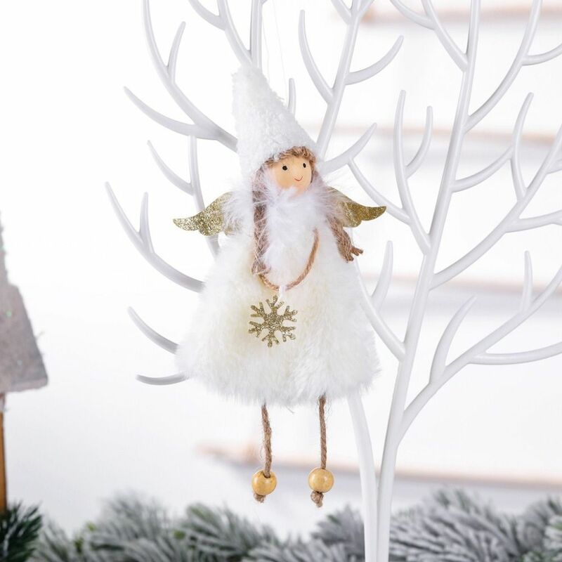 Boneka malaikat ornamen gantung pohon Natal, rok Gauze lucu mewah liontin boneka malaikat modis Selamat Natal