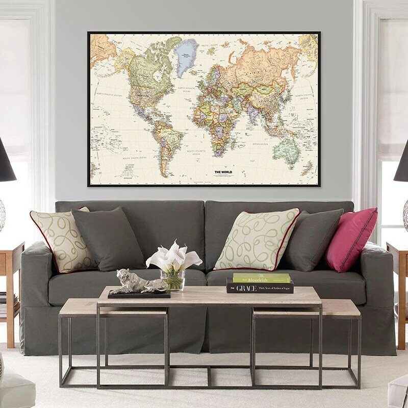 世界地図120x80cm,不織布の壁のポスター,フレームレス,装飾,学校,書斎用品