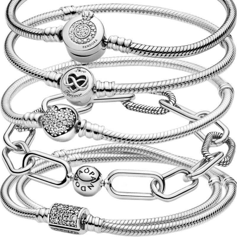 Лидер продаж, оригинальные очаровательные женские ювелирные изделия из серебра 925 пробы, полная серия браслетов Pandora DIY, подарите свой собственный очаровательный подарок