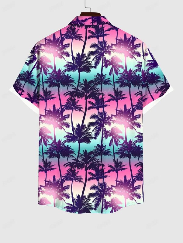 ROSEGAL-Coconut Tree Ombre Galaxy Print Tee para homens e mulheres, vestido de praia, roupa Havaí, conjunto de praia, tamanho grande