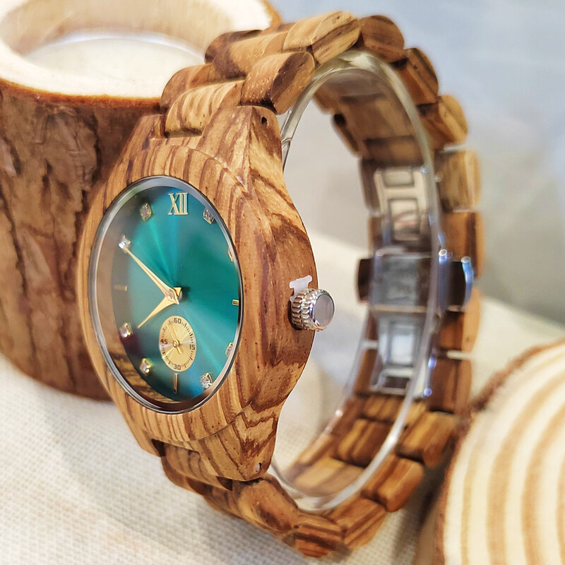 Wood Wrist Watch Women Fashion Simulated Diamond Dial Wife Girlfriend Clock Stylish simplicity Quartz Wooden Watches for Ladies