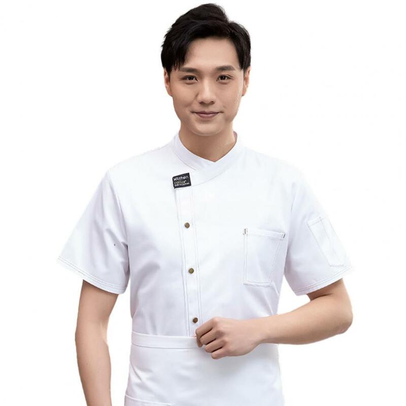 Unisex profissional Chef uniforme com gola, uniforme para restaurante e garçons, manga curta