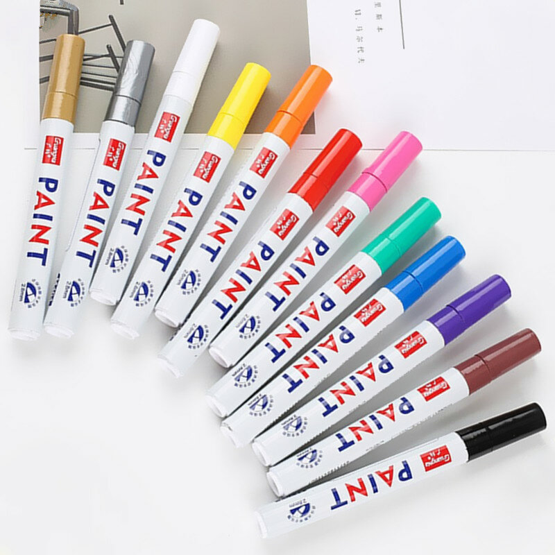 12 colori Car Tire Paint Pen Artist CD Graffiti Drawing Waterproof Permanent Fast Dry Marker Writing Highlighter Office Supply