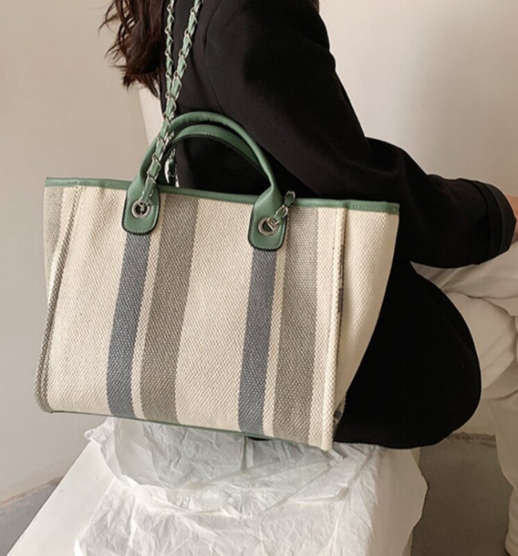 Personalized Bag, Women's Shoulder Bag, Crossbody Bag, Large Capacity Striped Chain, Classroom Bucket, Handbag
