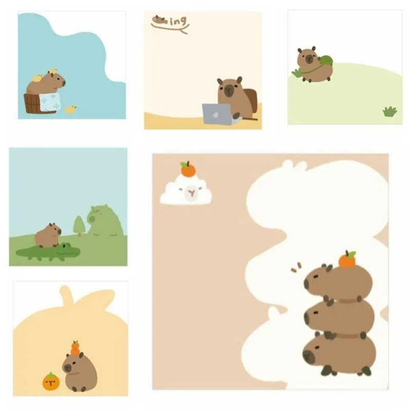 Capybara Memo Pad e Bookmarks, Desenhos animados Ins Sticky Notes, Bonito Postado Notepad, Papelaria, 100 Folhas