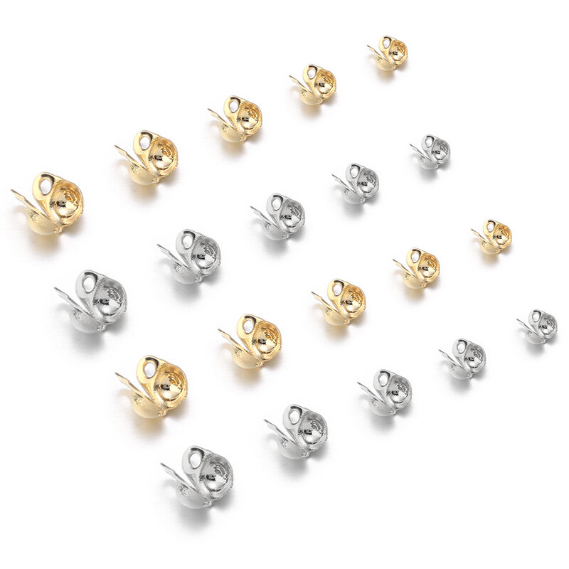 50 buah/lot baja tahan karat konektor berlapis emas gesper manik-manik ujung kerut untuk gelang kalung rantai DIY Aksesori pembuatan perhiasan