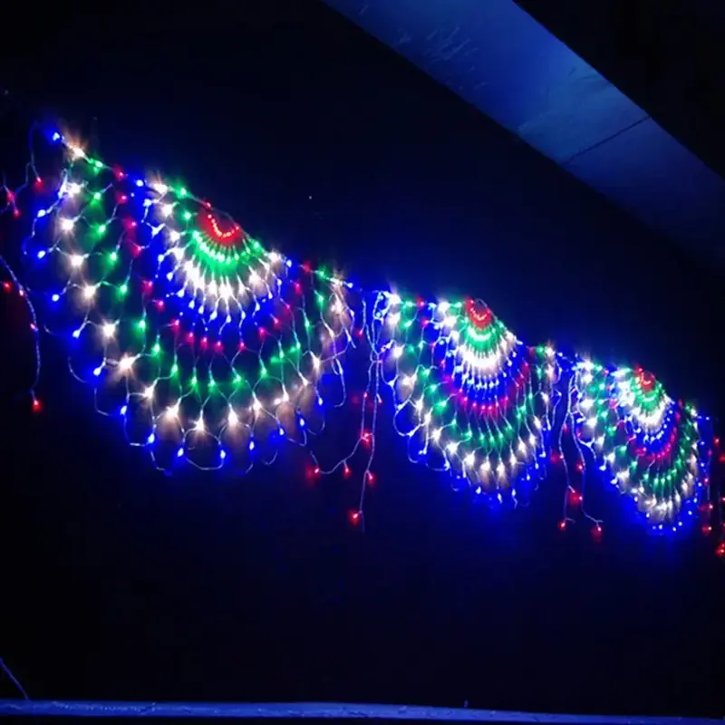 EU/US Plug 3M 3 Peacock LED Net Light Outdoor Mesh Light Window Curtain Backdrop Wall Christmas New Years Fairy String Light