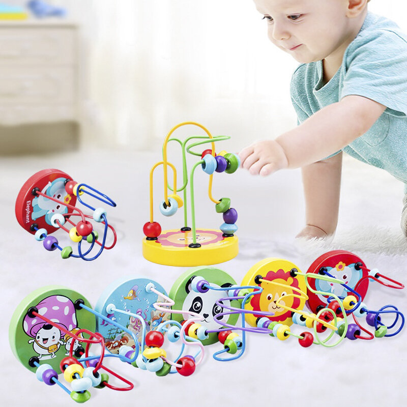 Baby Montessori Educational Math Toy mini Circles in legno Bead Wire Maze Roller Coaster abaco Puzzle toys For Kids Boy Girl Gift