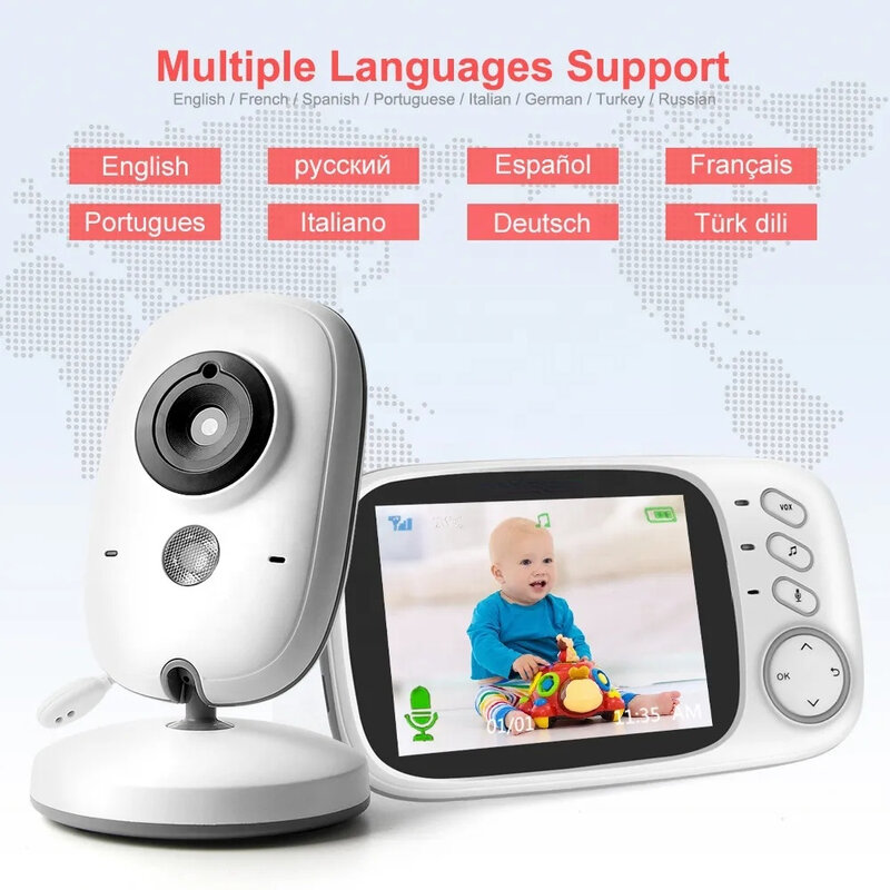 Babyphone vidéo sans fil 2.4 GHz, écran LCD 3.2 ", vision nocturne, caméra de sécurité, pour babysitter, audio bidirectionnel