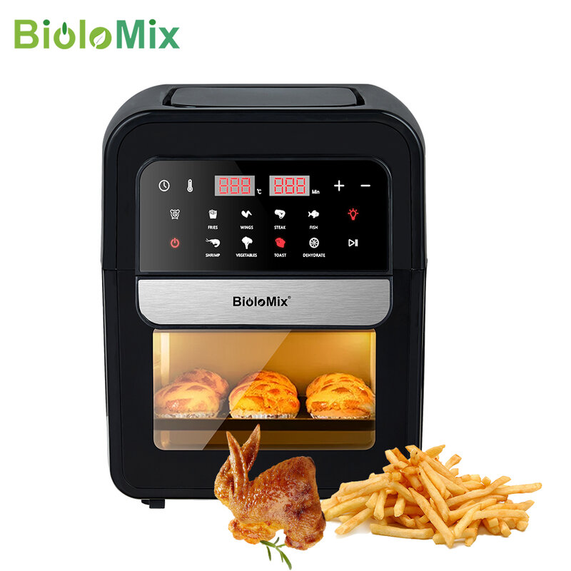 Biolomix multifuncional 7l fritadeira de ar sem óleo forno elétrico, desidratador, forno de convecção, tela sensível ao toque presets fritar, assado