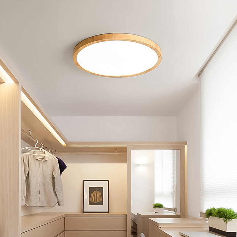 Lámpara de techo ultradelgada de 2,8 cm, luz Led de madera montada en superficie para sala de estar, comedor, dormitorio, iluminación de techo