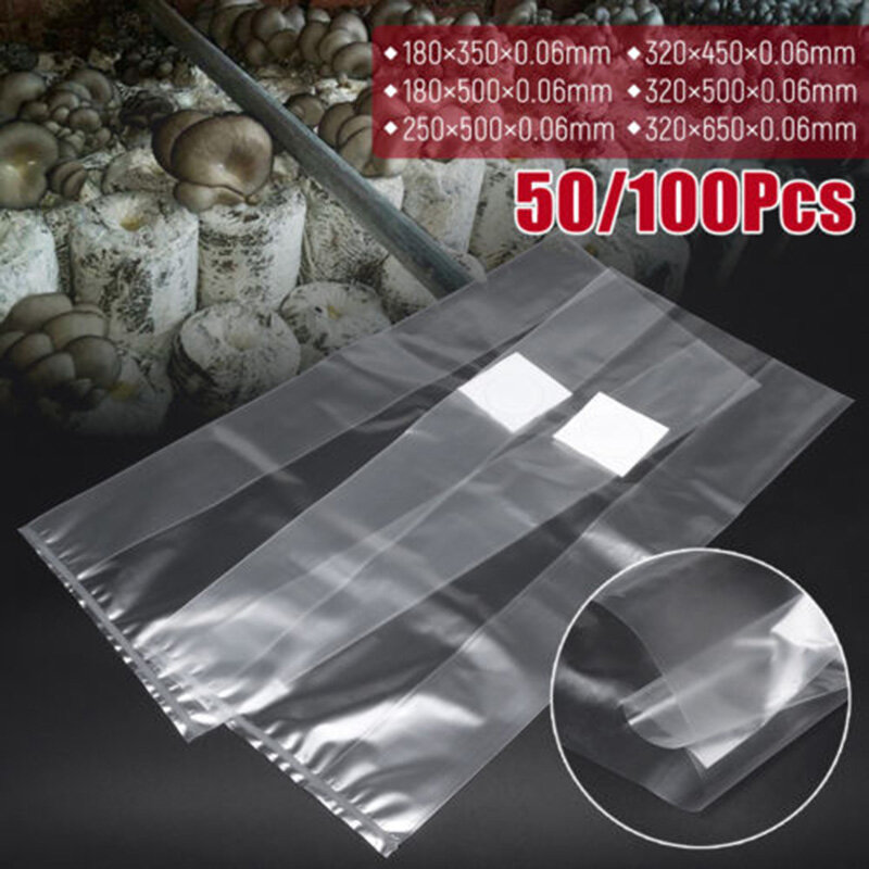 100Pcs 6 Kích Cỡ PVC Nấm Đẻ Trứng Phát Triển Túi Chất Nền Cao Nhiệt Độ Trước Hàn Miệng 50/100 Viên Vườn Tiếp Liệu cho Nấm