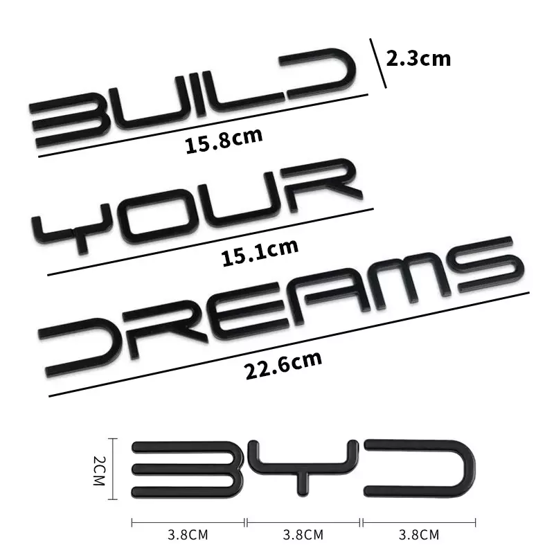 3D معدن بناء رسالة أحلامك ، شعار الكلمة ، شارة الشعار ، ملصق صندوق السيارة الخلفي ، ملصق لختم BYD E2 ، Seagull ، Atto3 ، دولفين