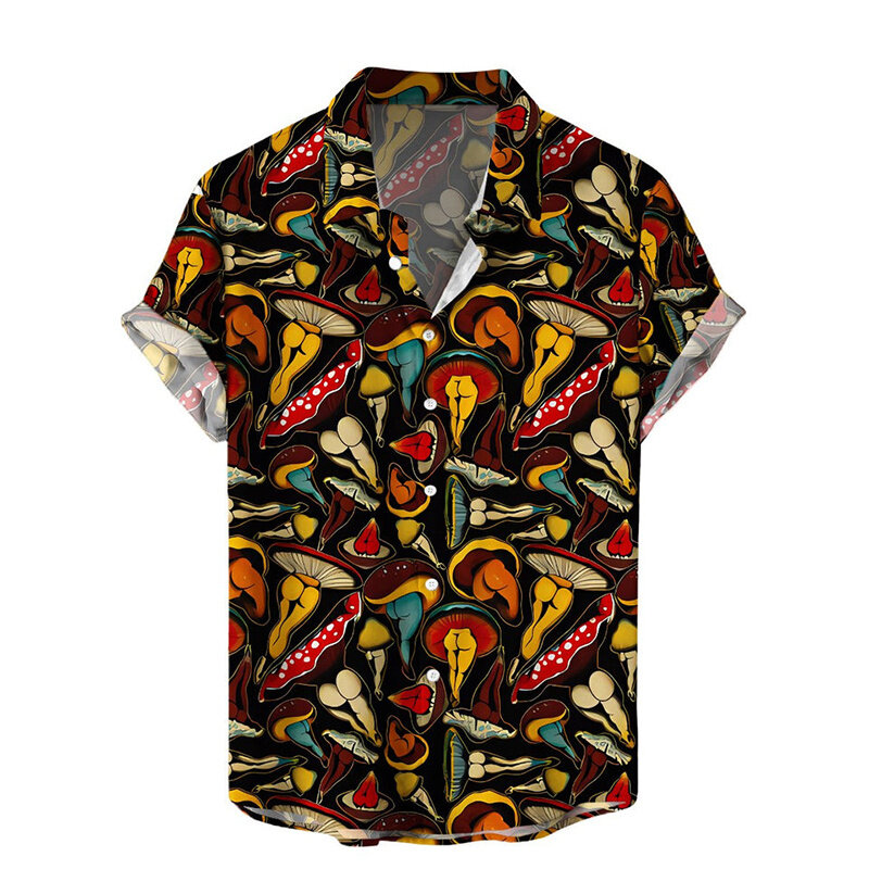 하라주쿠 여름 3D 프린팅 헨타이 스타일 셔츠, 식물 버섯 그래픽 짧은 셔츠, 남성 패션 멋진 블라우스 셔츠 의류, 신제품
