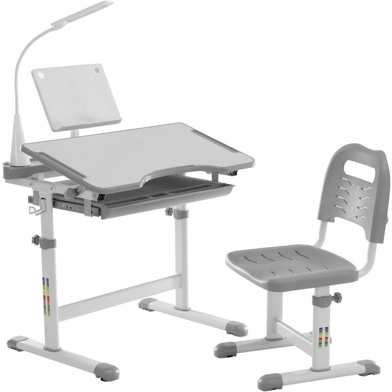 Set di mobili per bambini, scrivania da studio per bambini regolabile in altezza con Desktop inclinabile, set di mobili per bambini in metallo grigio