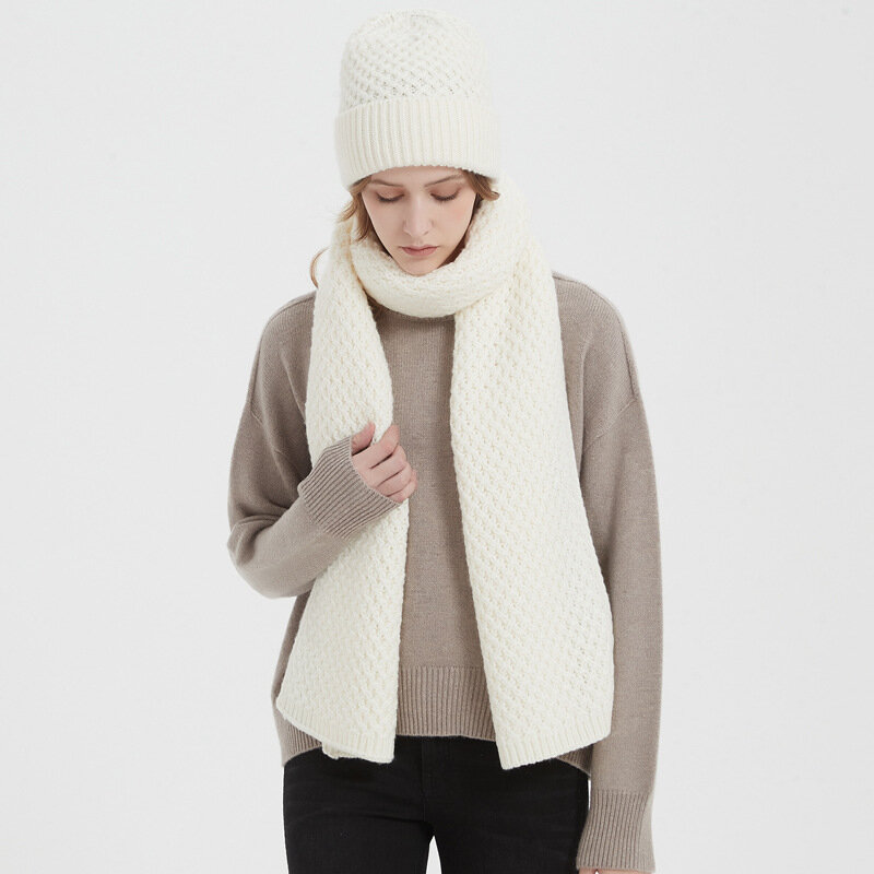 Conjunto de gorro y bufanda para mujer, gorro de punto de lana, cálido, accesorio de esquí para exteriores de lujo, otoño