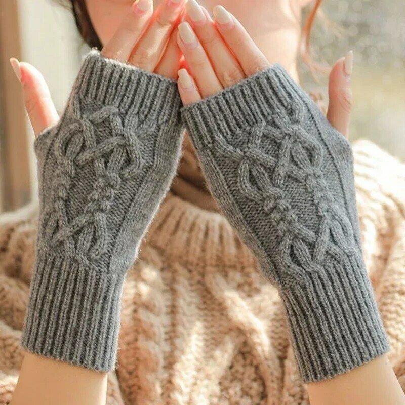 Guanti invernali senza dita da donna guanti caldi in morbida lana lavorati a maglia guanti corti elastici con mezze dita da polso eleganti